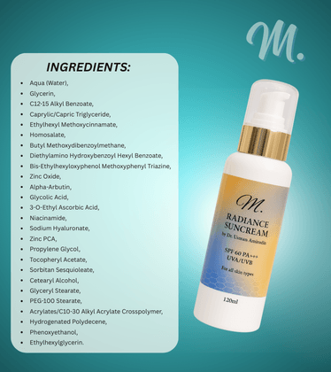 M. Radiance Suncream SPF 60 PA+++ | UVA/UVB Protection | 120ml